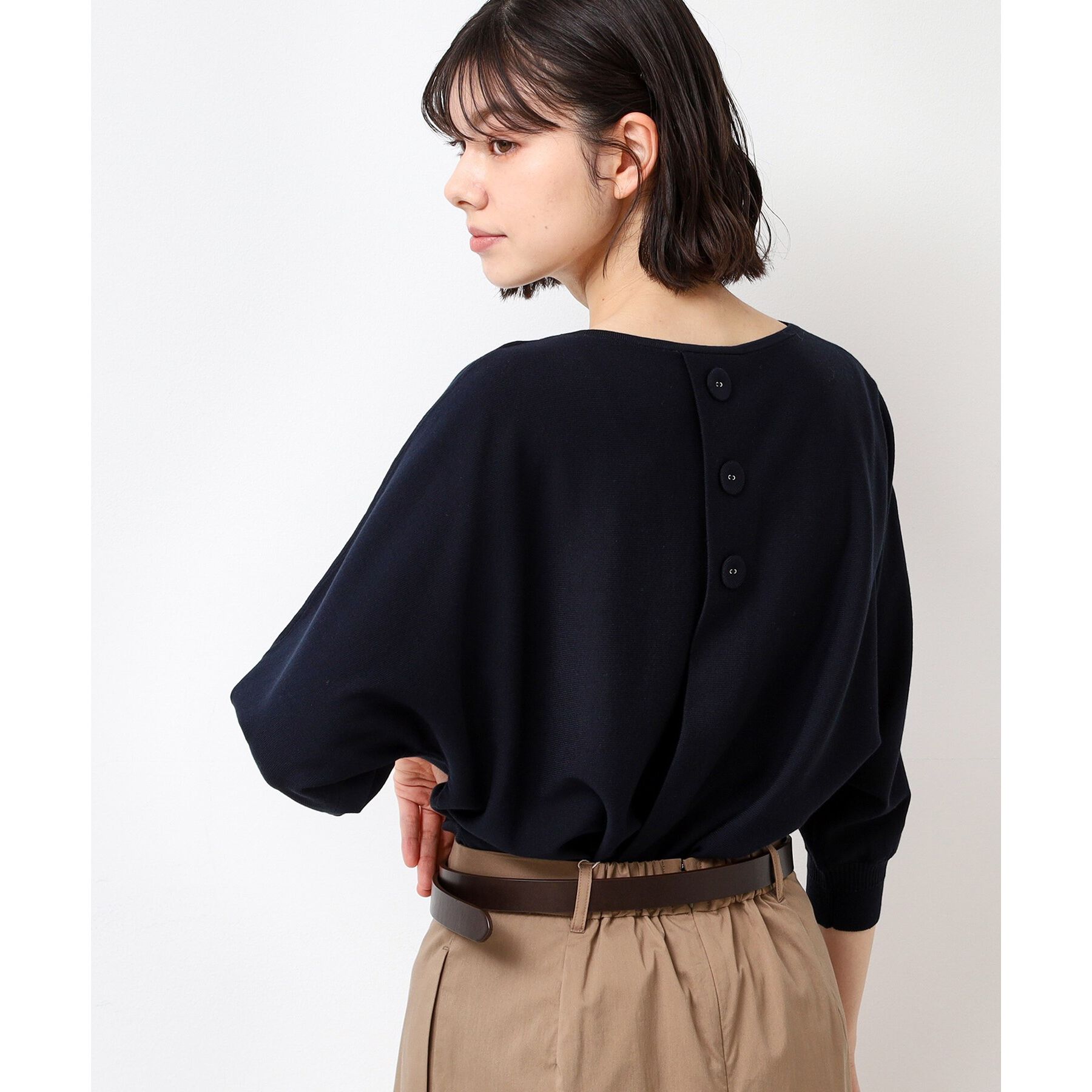 Dessin「【選べる7色展開・洗える】後ろボタンニットプルオーバー七分袖（XS～L）」|ニット・セーター|