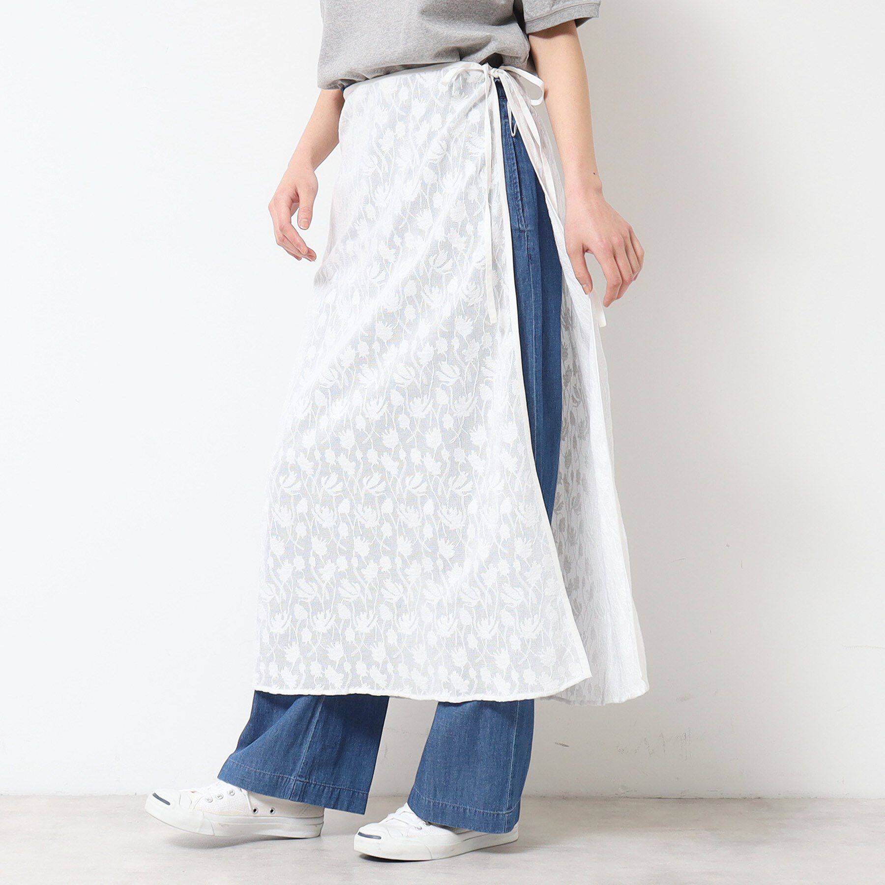 Dessin「【洗える】刺繍柄インドレース巻きスカート」|スカート|ホワイト(002)