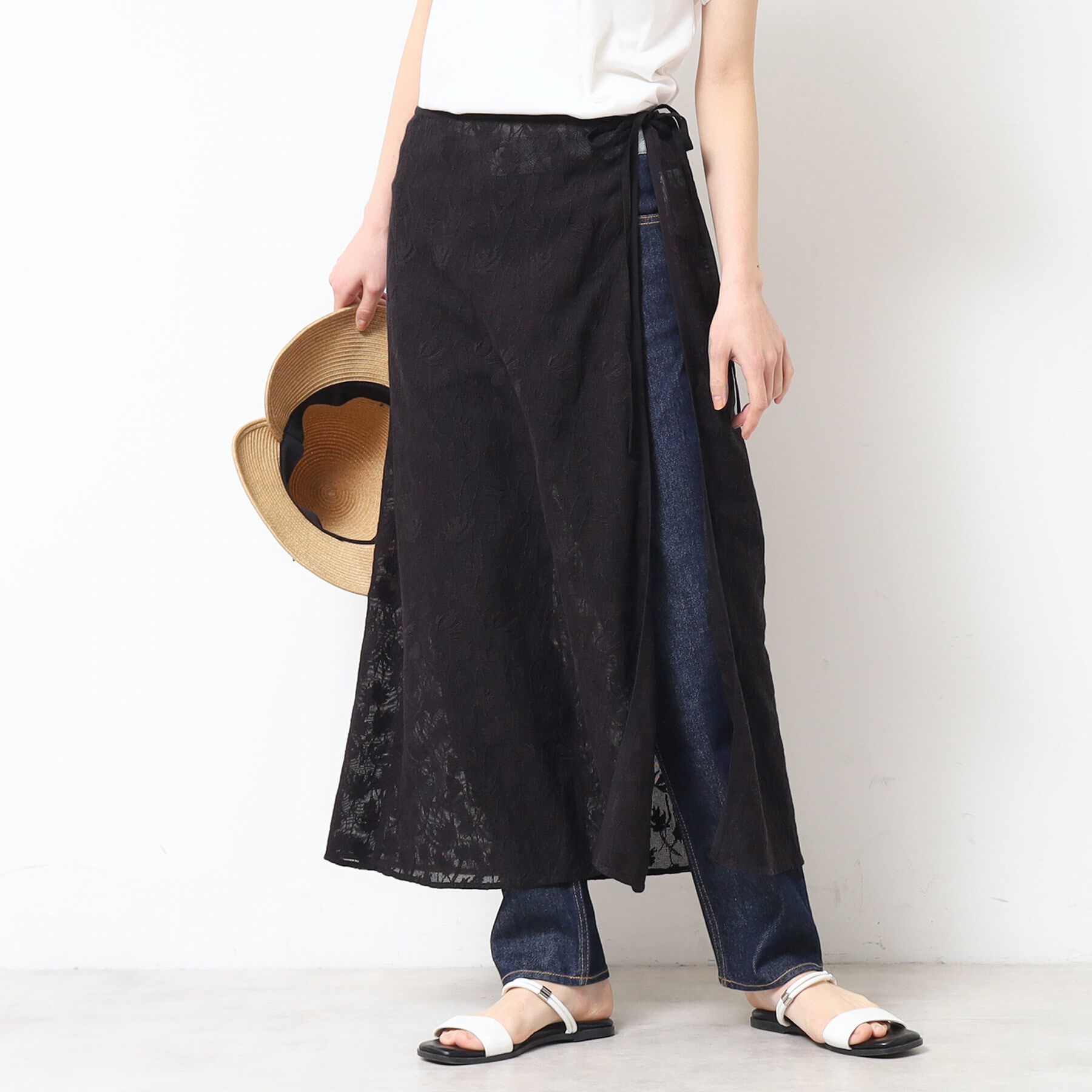 Dessin「【洗える】刺繍柄インドレース巻きスカート」|スカート|ブラック(019)