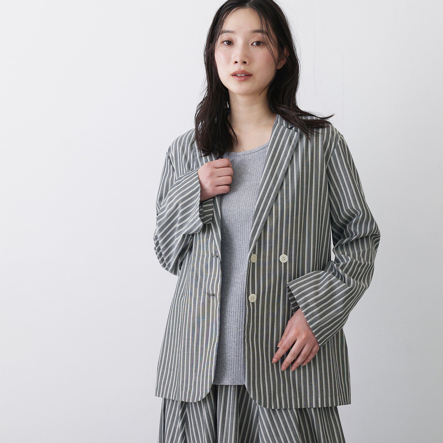 Dessin「【セットアップ可/洗える】ストライプシャツジャケット」|テーラードジャケット|