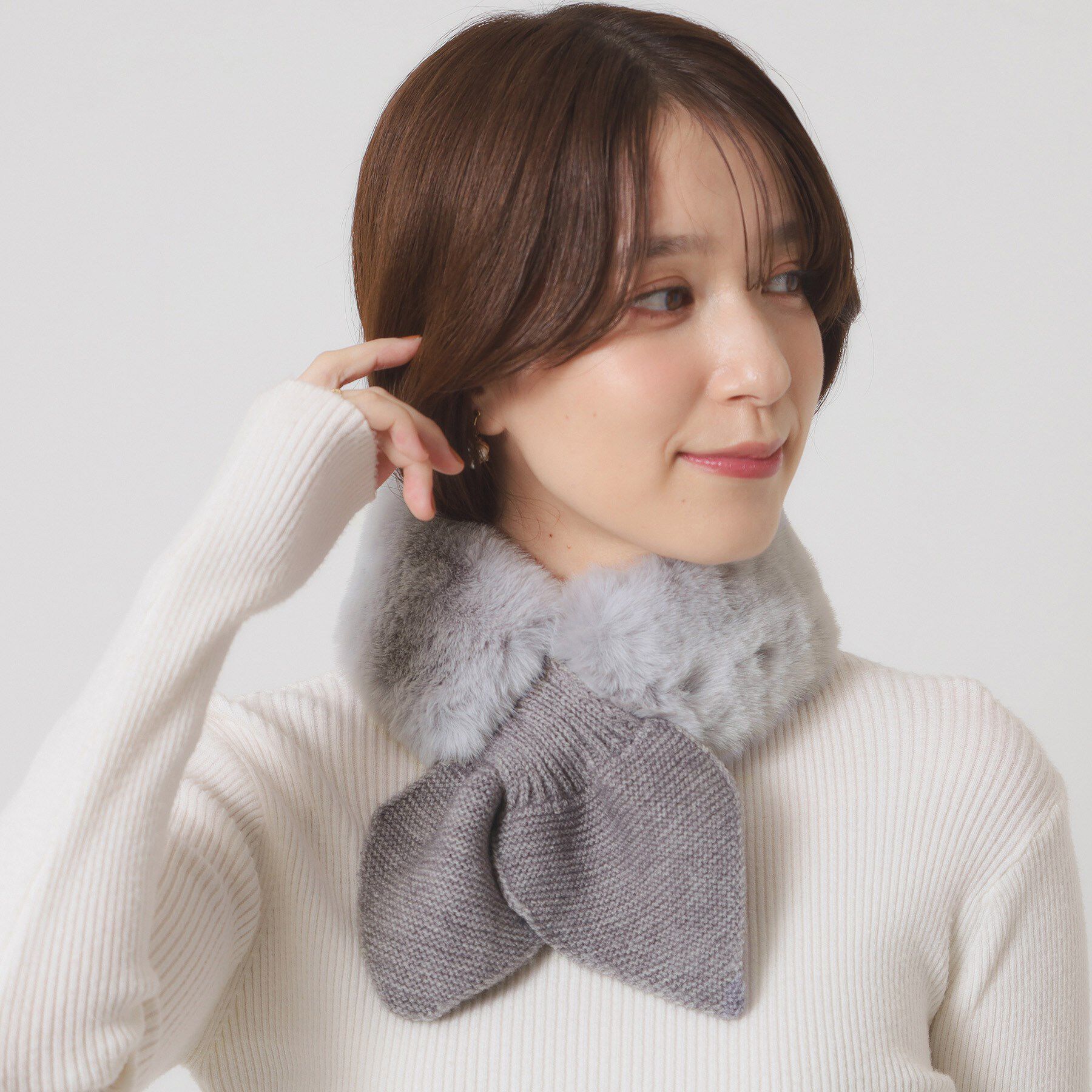 ITS&rsquo;DEMO「【手洗い可】ニット切替ファーティペット」|ストール|