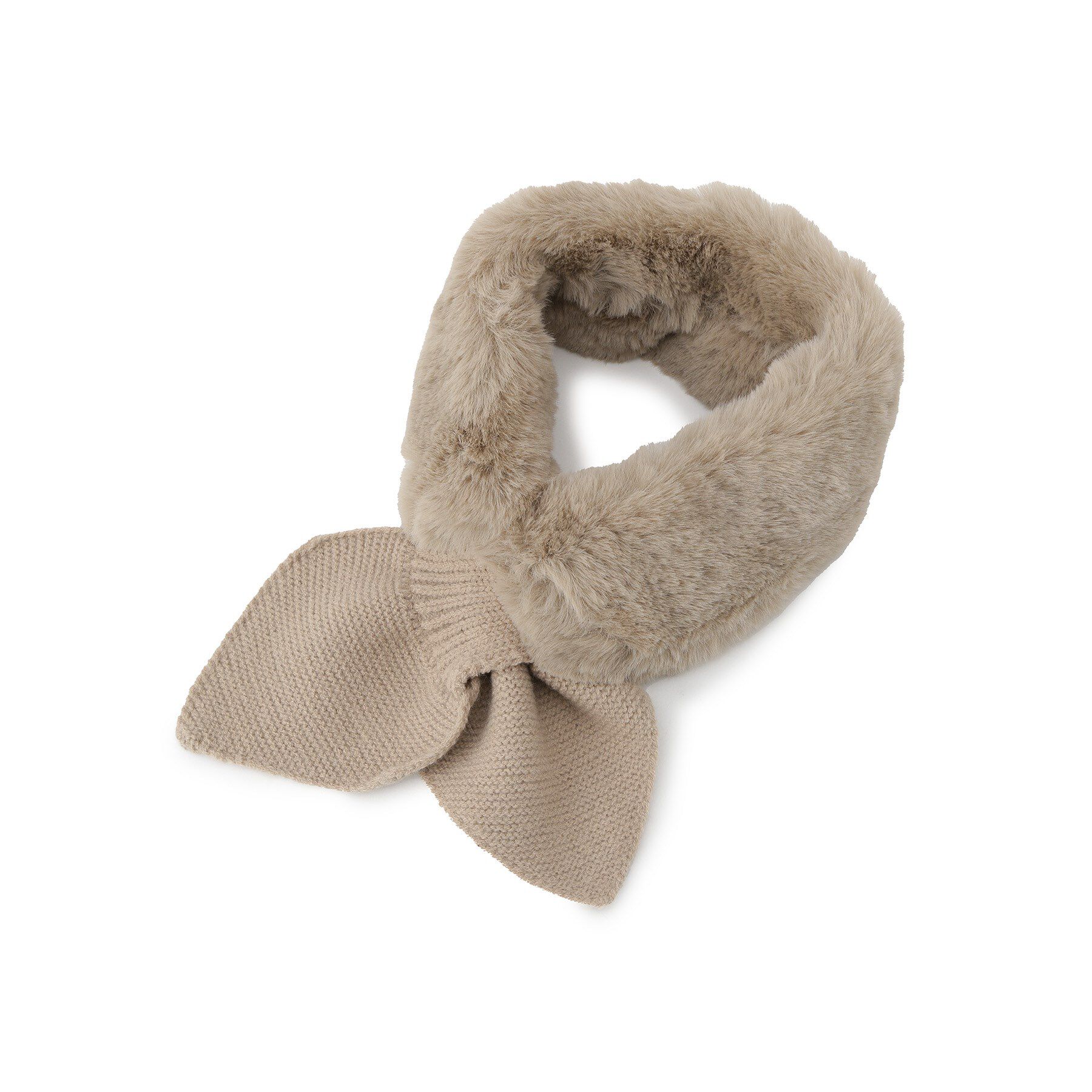 ITS&rsquo;DEMO「【手洗い可】ニット切替ファーティペット」|ストール|モカブラウン(042