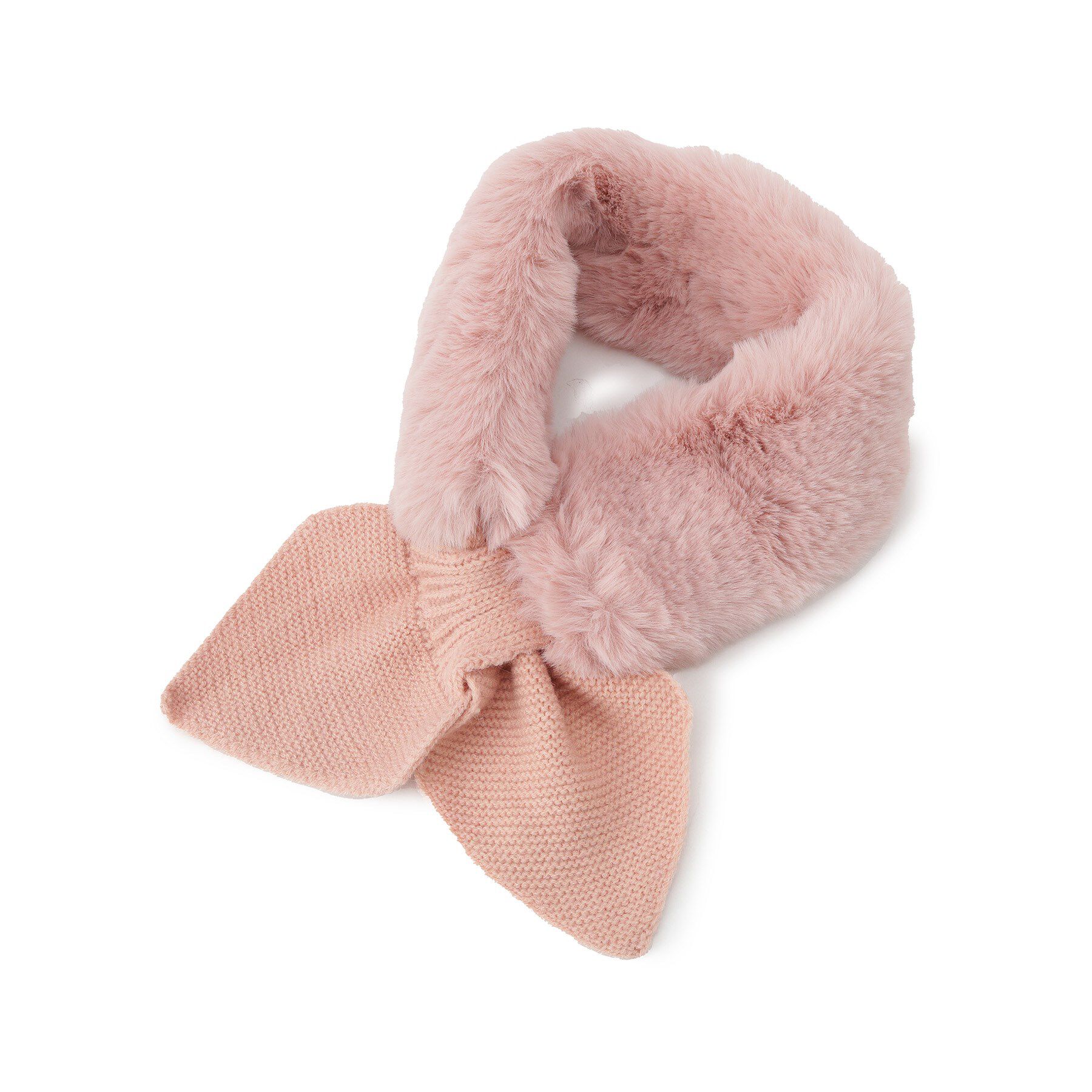 ITS&rsquo;DEMO「【手洗い可】ニット切替ファーティペット」|ストール|ピンク(072)