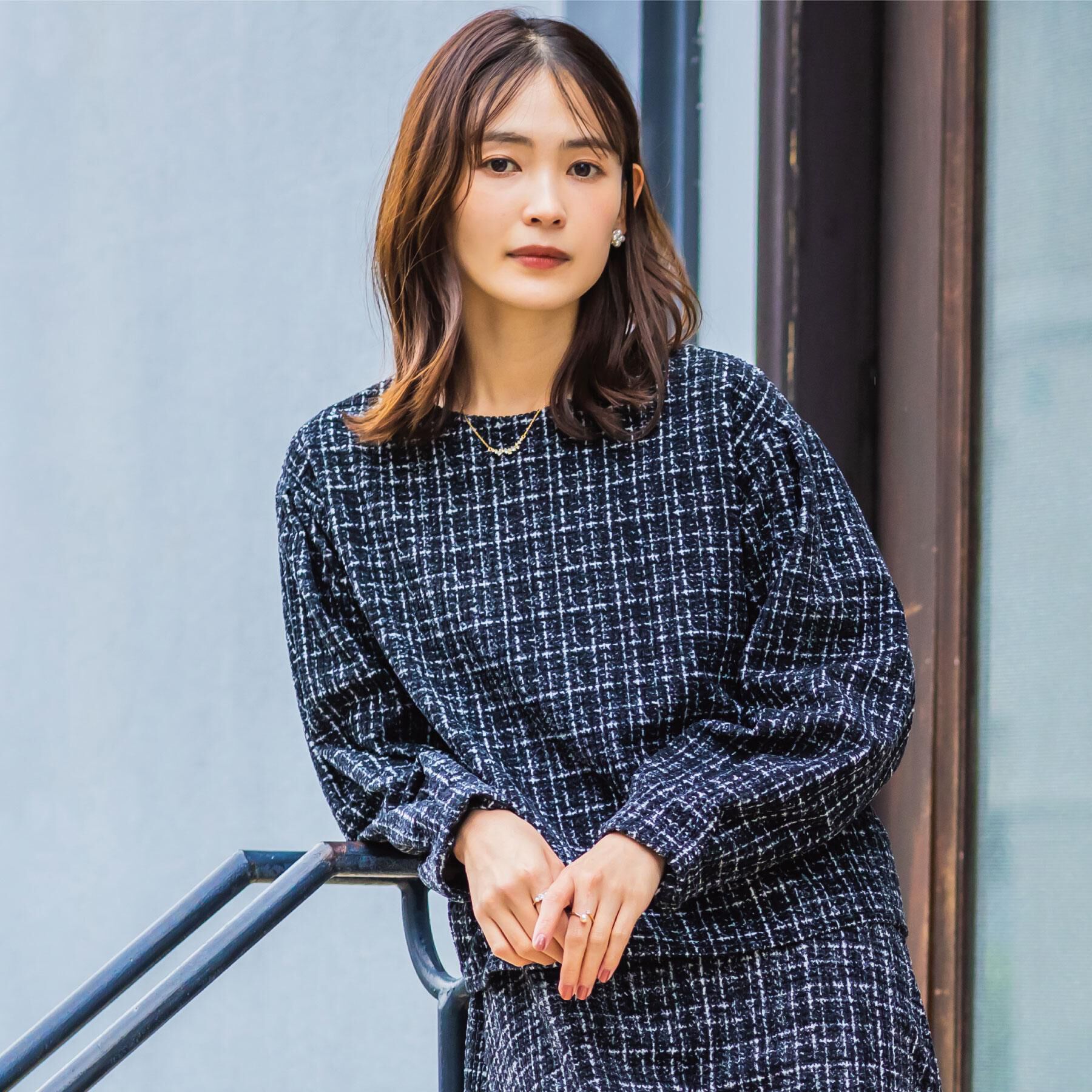 ITS&rsquo;DEMO「【手洗い可／セットアップ可】ツイード風プリントブラウス」|シャツ・ブラウス|