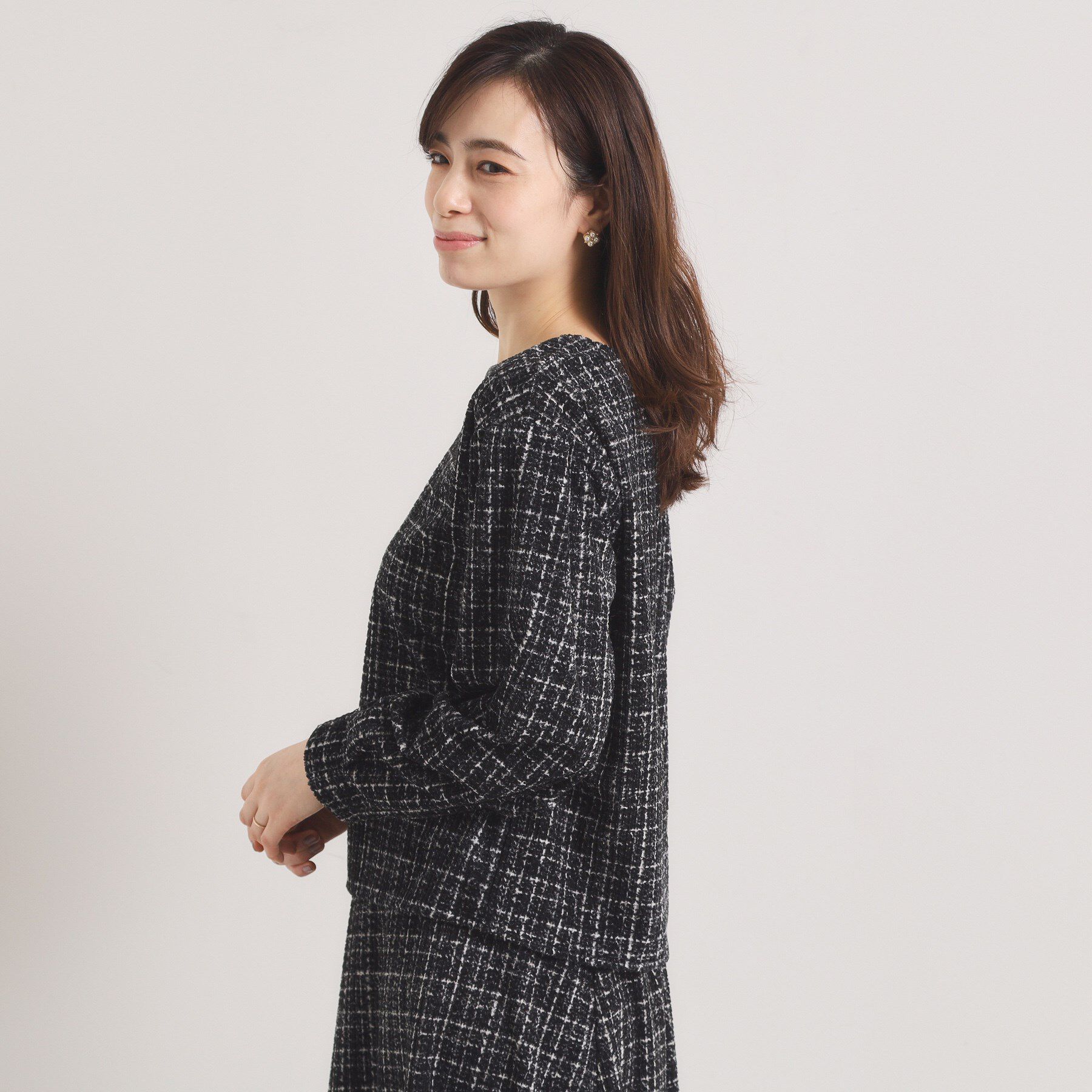 ITS&rsquo;DEMO「【手洗い可／セットアップ可】ツイード風プリントブラウス」|シャツ・ブラウス|