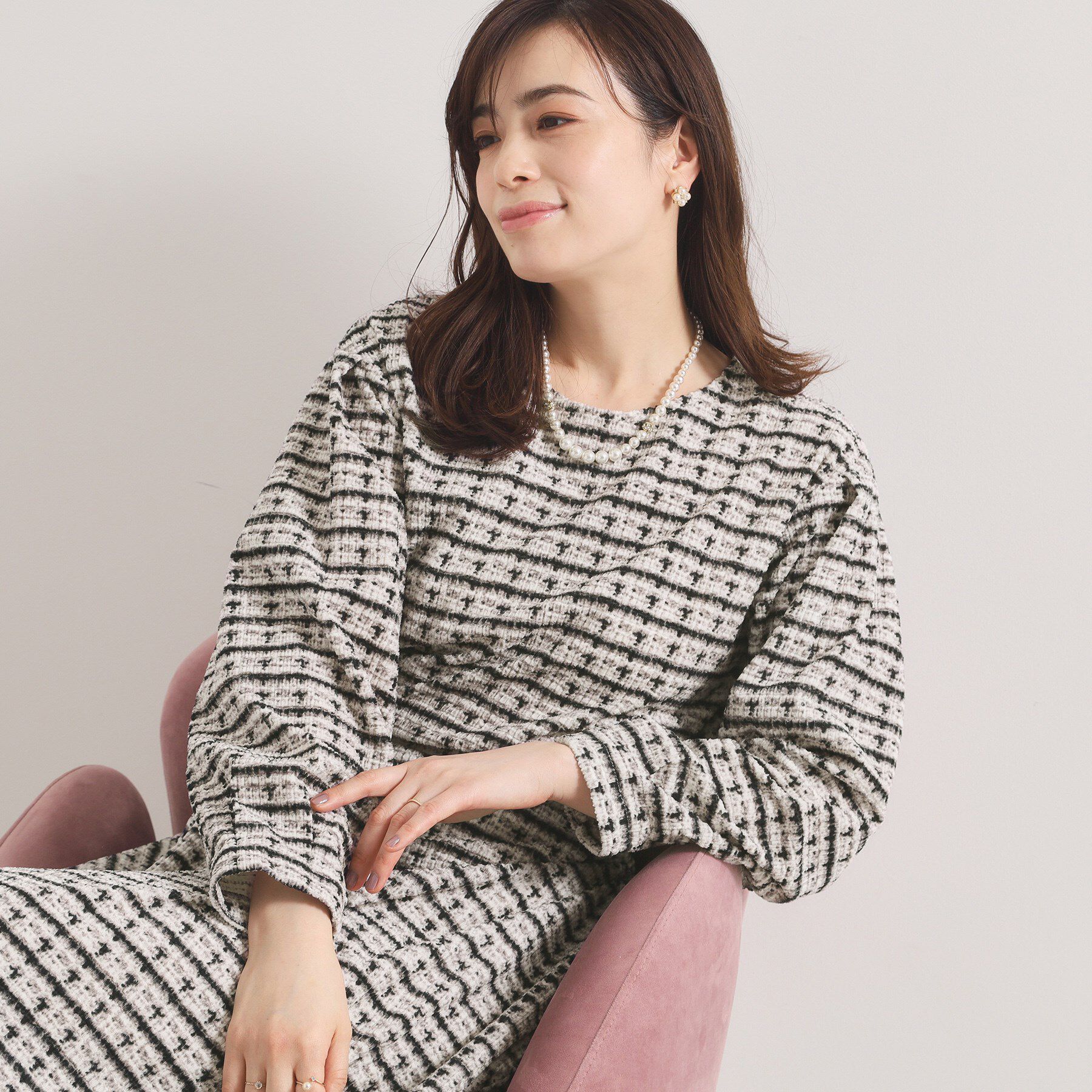 ITS&rsquo;DEMO「【手洗い可／セットアップ可】ツイード風プリントブラウス」|シャツ・ブラウス|