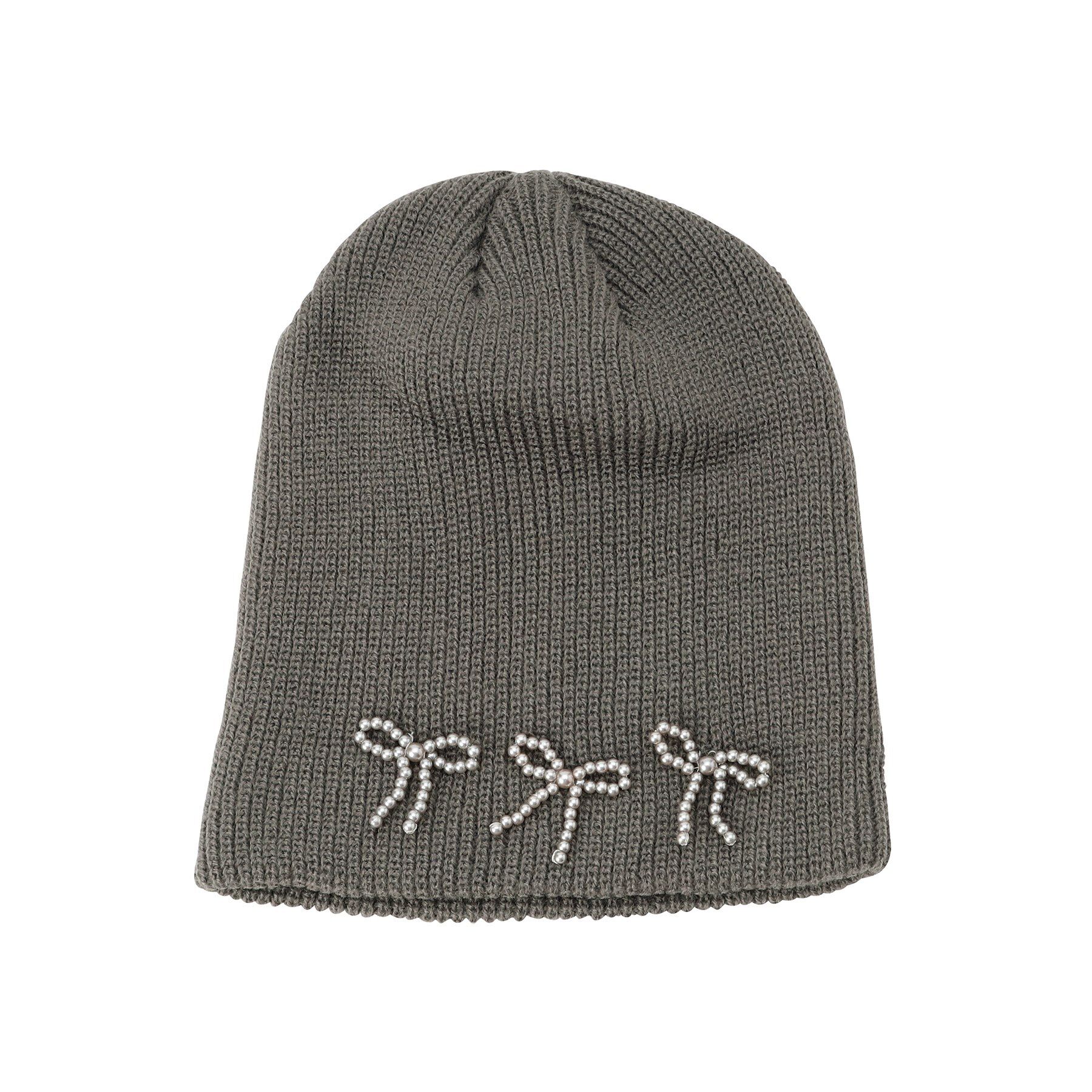 Grandedge「ビーズリボンニット帽」|ニット帽|グレー(012)