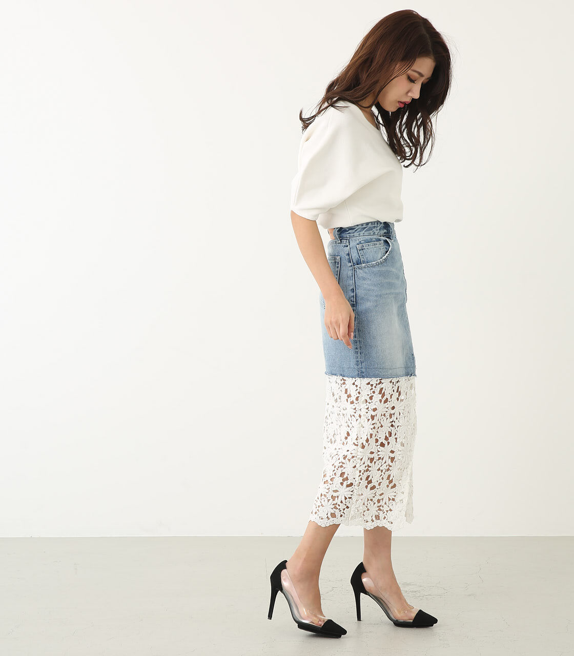  「ケミカルLaceコンビJ／W DENIM SK」|スカート|