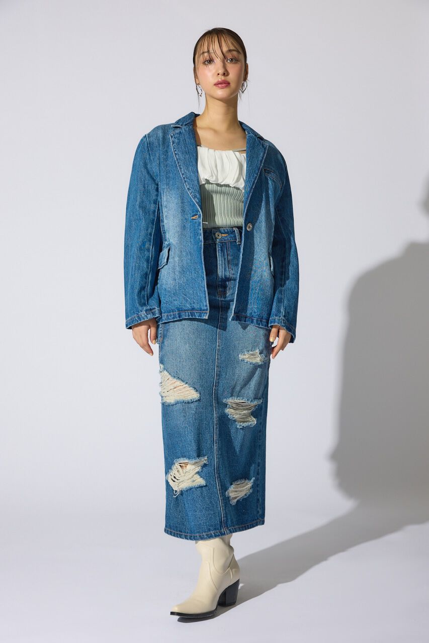 rienda「サイドオープンレイヤードデニムスカート」|スカート|