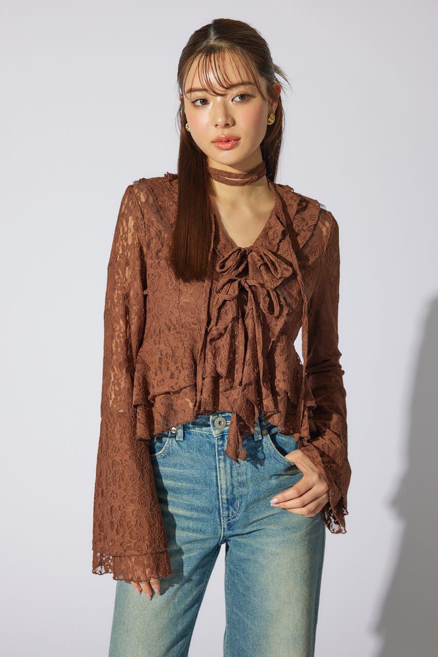 rienda「フリルレースブラウス」|シャツ・ブラウス|