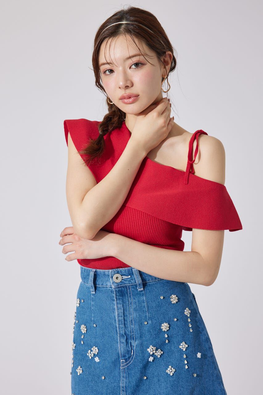 rienda「ワンショルダーニットトップス」|シャツ・ブラウス|