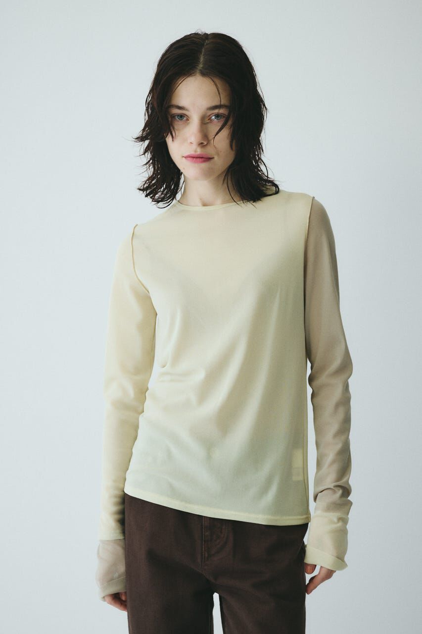 HeRIN.CYE「Bi color mesh inner tops」|Tシャツ・カットソー|柄YEL5