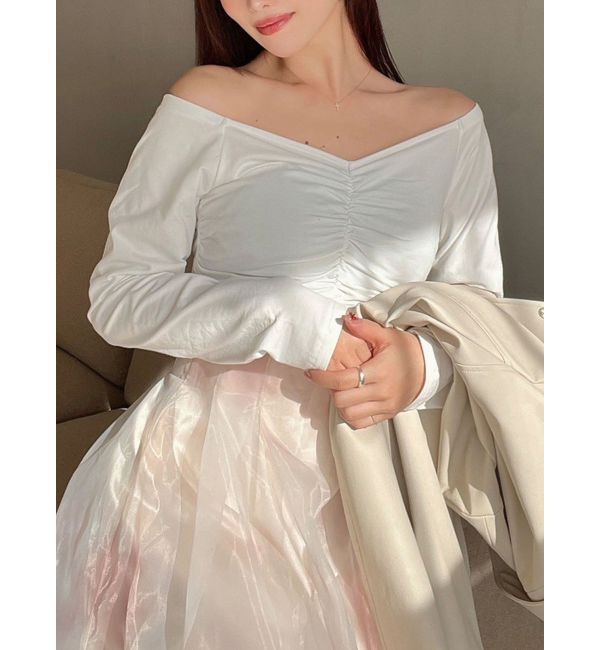 RESEXXY「デコルテギャザーカットトップス」|Tシャツ・カットソー|ホワイト