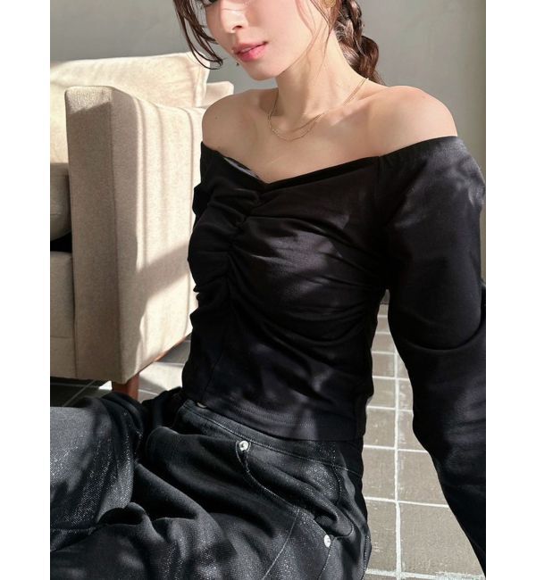 RESEXXY「デコルテギャザーカットトップス」|Tシャツ・カットソー|ブラック