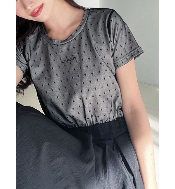 RESEXXY「ドットチュールレイヤードTシャツ」|Tシャツ・カットソー|ブラック