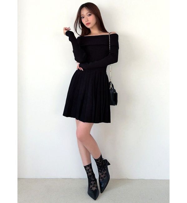 RESEXXY「オフショルプリーツニットミニワンピース」|ワンピース|
