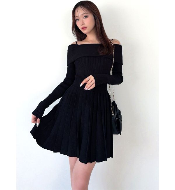 RESEXXY「オフショルプリーツニットミニワンピース」|ワンピース|