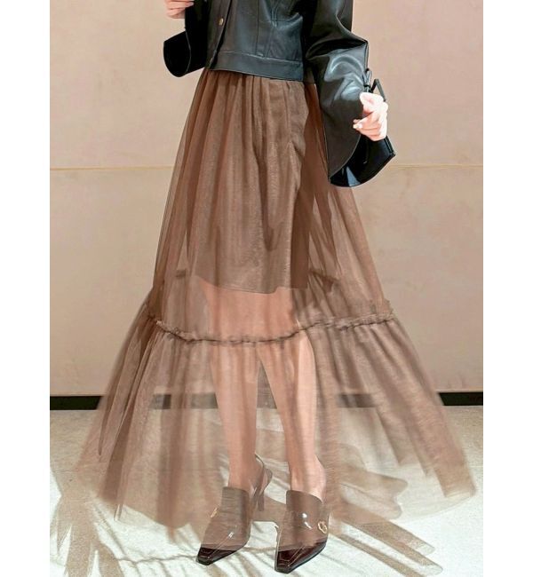 RESEXXY「レイヤードチュールロングスカート」|スカート|ブラウン