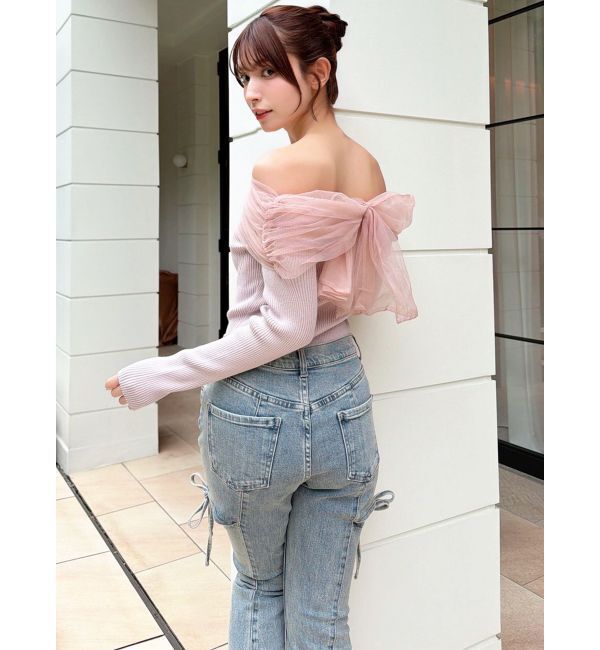 RESEXXY「バックリボンオフショルニットトップス」|ニット・セーター|