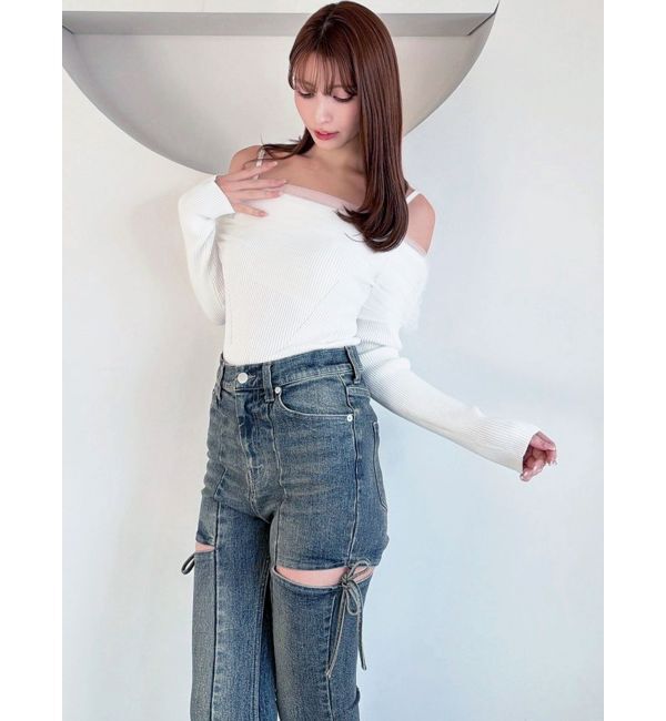 RESEXXY「バックリボンオフショルニットトップス」|ニット・セーター|