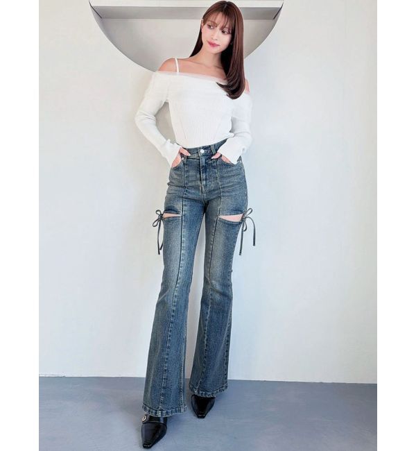 RESEXXY「バックリボンオフショルニットトップス」|ニット・セーター|