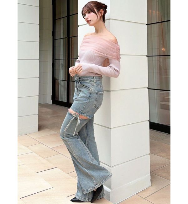 RESEXXY「バックリボンオフショルニットトップス」|ニット・セーター|