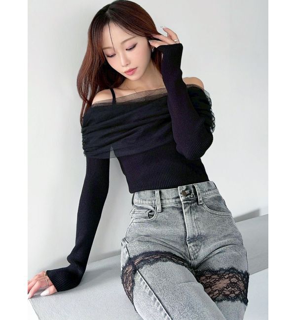 RESEXXY「バックリボンオフショルニットトップス」|ニット・セーター|