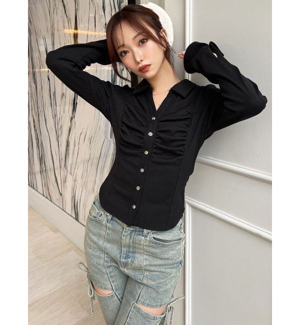 RESEXXY「フロントギャザーリブトップス」|Tシャツ・カットソー|