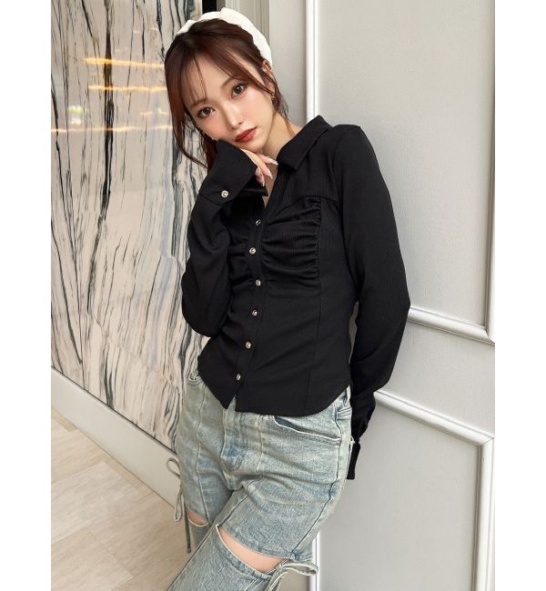 RESEXXY「フロントギャザーリブトップス」|Tシャツ・カットソー|