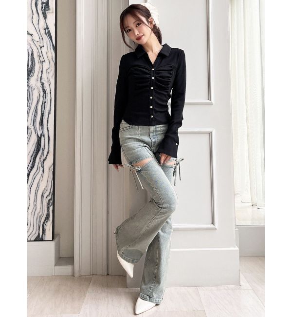 RESEXXY「フロントギャザーリブトップス」|Tシャツ・カットソー|