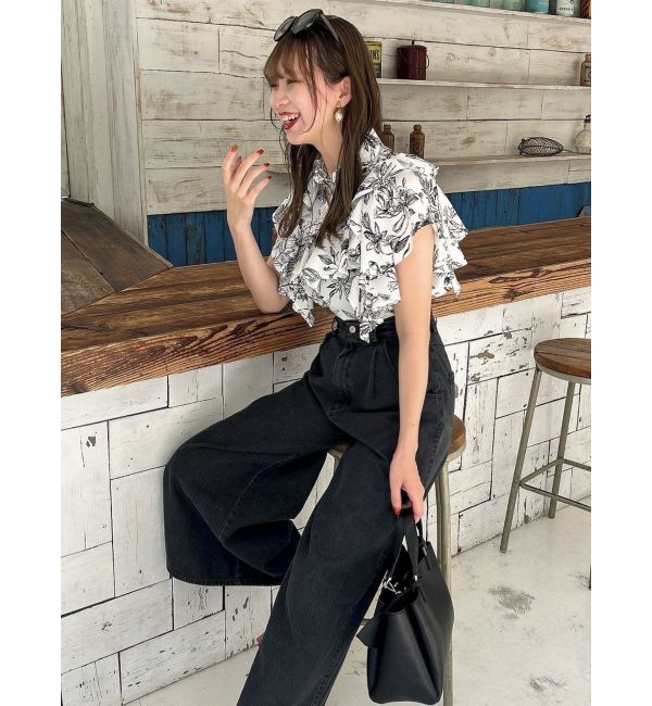 dazzlin「ダブルハイウエストワイドデニムパンツ」|デニム|