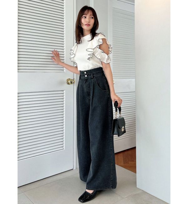 dazzlin「ダブルハイウエストワイドデニムパンツ」|デニム|