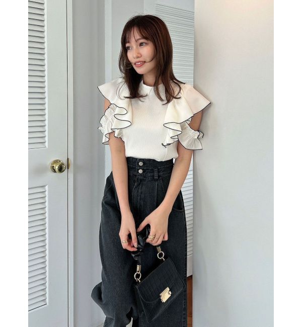 dazzlin「ダブルハイウエストワイドデニムパンツ」|デニム|