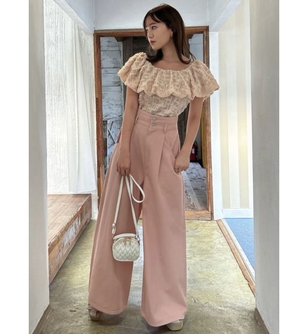 dazzlin「ダブルハイウエストワイドデニムパンツ」|デニム|