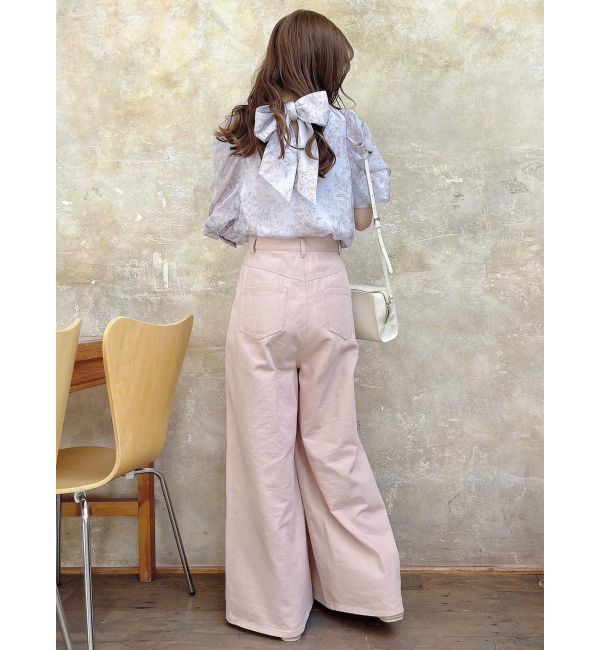 dazzlin「ダブルハイウエストワイドデニムパンツ」|デニム|