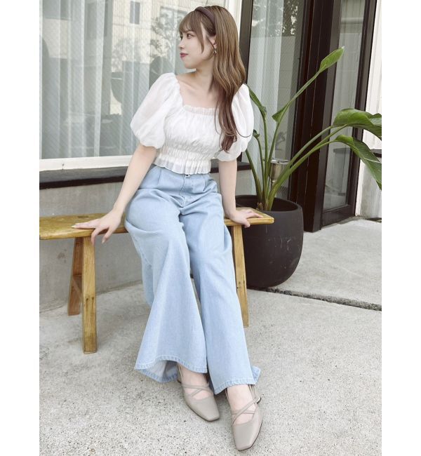 dazzlin「ダブルハイウエストワイドデニムパンツ」|デニム|