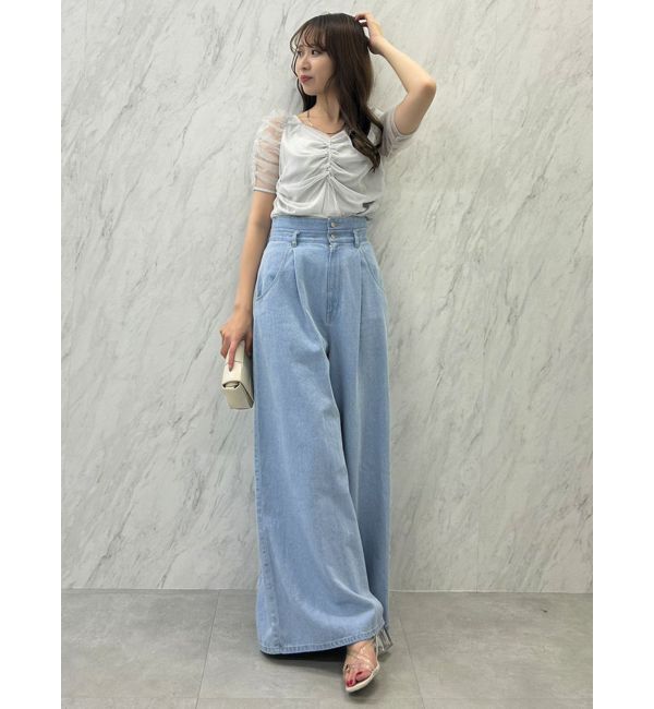 dazzlin「ダブルハイウエストワイドデニムパンツ」|デニム|