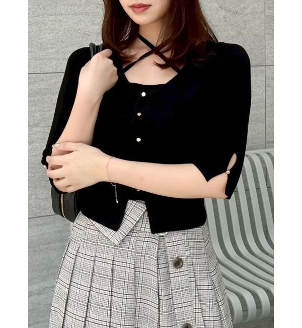 dazzlin「ハーフスリーブレイヤードカーデトップス」|ニット・セーター|