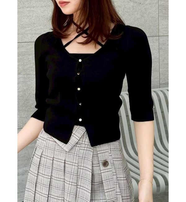 dazzlin「ハーフスリーブレイヤードカーデトップス」|ニット・セーター|