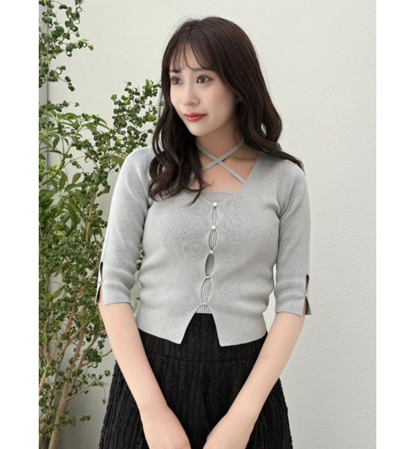 dazzlin「ハーフスリーブレイヤードカーデトップス」|ニット・セーター|