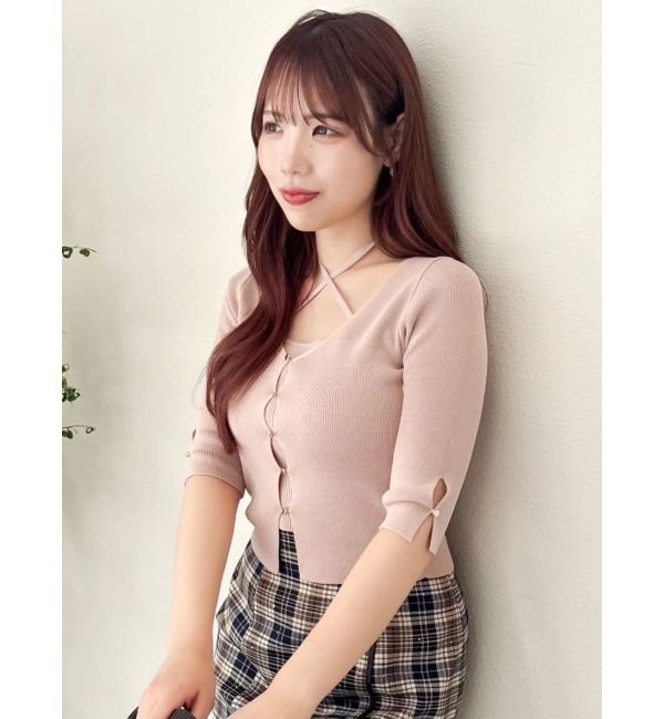 dazzlin「ハーフスリーブレイヤードカーデトップス」|ニット・セーター|