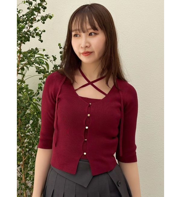 dazzlin「ハーフスリーブレイヤードカーデトップス」|ニット・セーター|