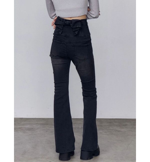 EMODA「バックリボンフレアハイウエストパギンス」|デニム|ブラック