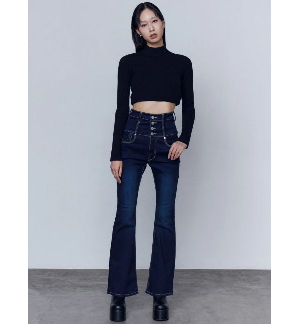 EMODA「バックリボンフレアハイウエストパギンス」|デニム|