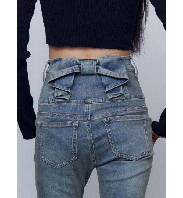 EMODA「バックリボンフレアハイウエストパギンス」|デニム|