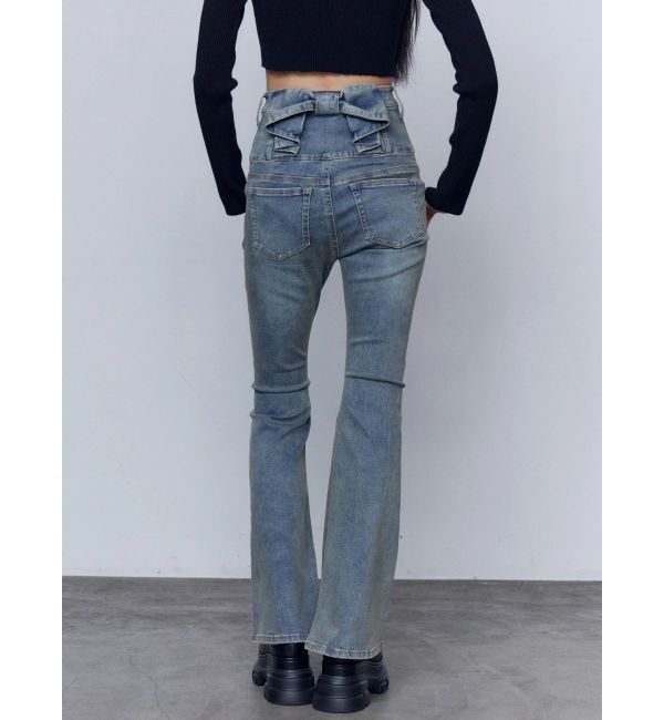 EMODA「バックリボンフレアハイウエストパギンス」|デニム|