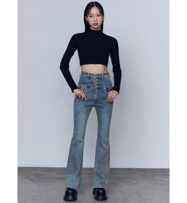 EMODA「バックリボンフレアハイウエストパギンス」|デニム|