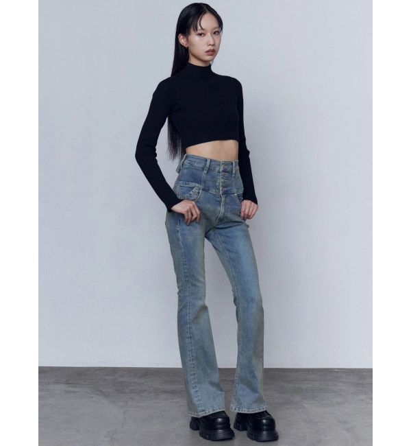 EMODA「バックリボンフレアハイウエストパギンス」|デニム|