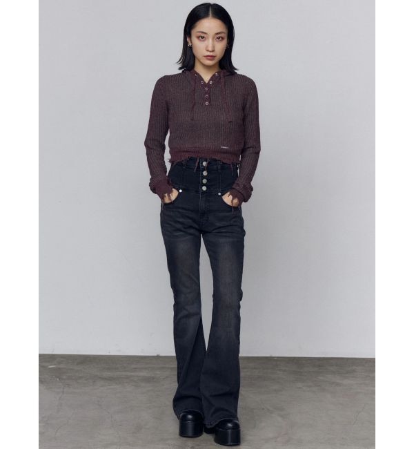 EMODA「バックリボンフレアハイウエストパギンス」|デニム|