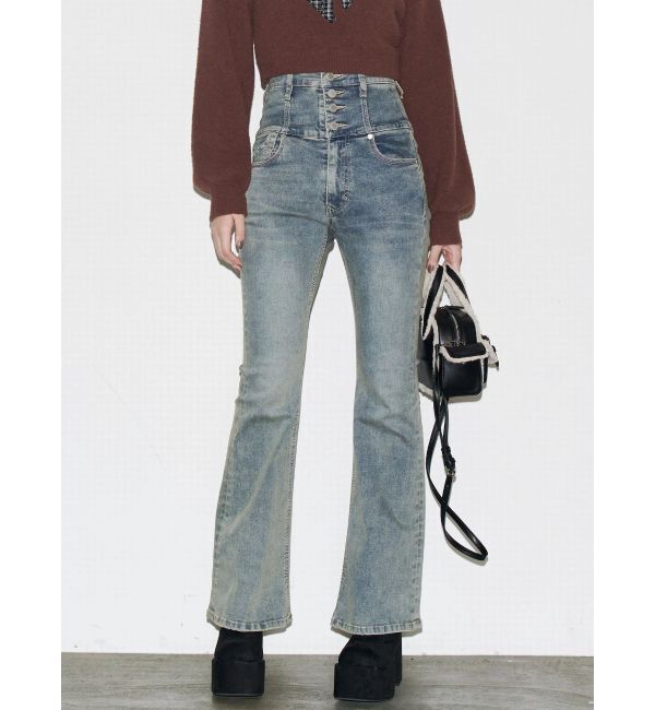 EMODA「バックリボンフレアハイウエストパギンス」|デニム|